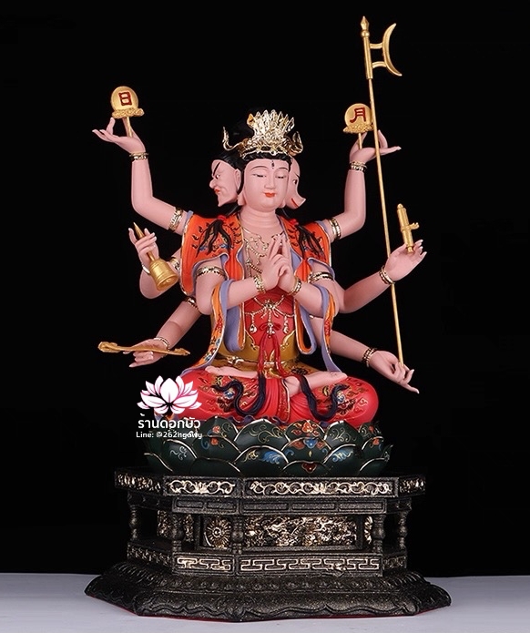 พระมารีจีโพธิสัตว์ เต๋าบ้อหง่วงกุง เต้าโบ้หงวนกุน งานลงสีวาดลวดลาย ขนาด 12/16/19 นิ้ว