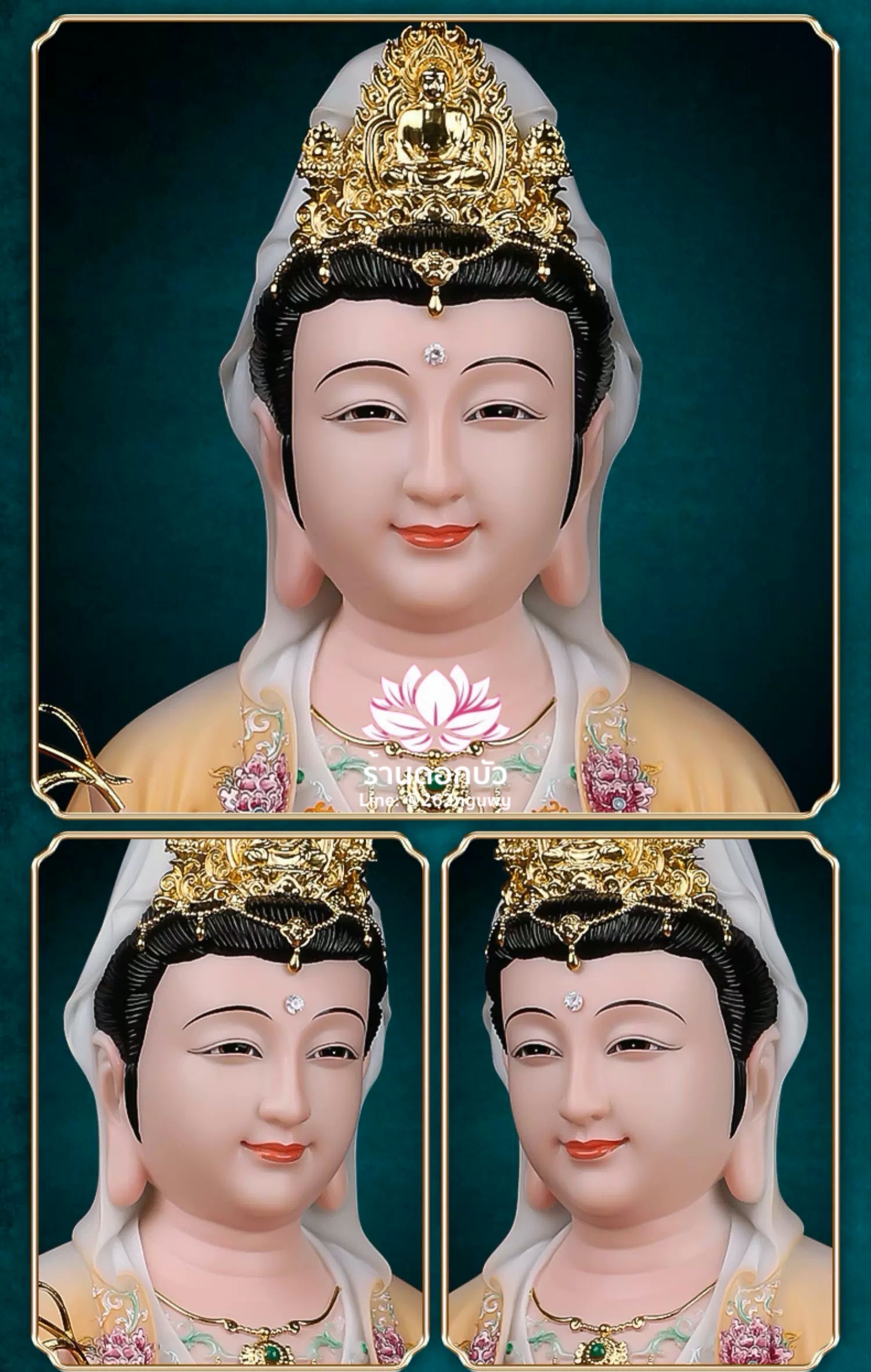 พระโพธิสัตว์กวนอิม พระแม่กวนอิมปางประทานพร ประทับนั่งบนดอกบัว งานหินอ่อน ขนาด 16/19/26/36 นิ้ว