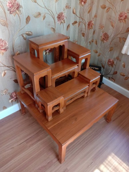 โต๊ะหมู่ไม้สัก 7 หน้า 7 นิ้ว ฐานกว้าง ขาสิงห์