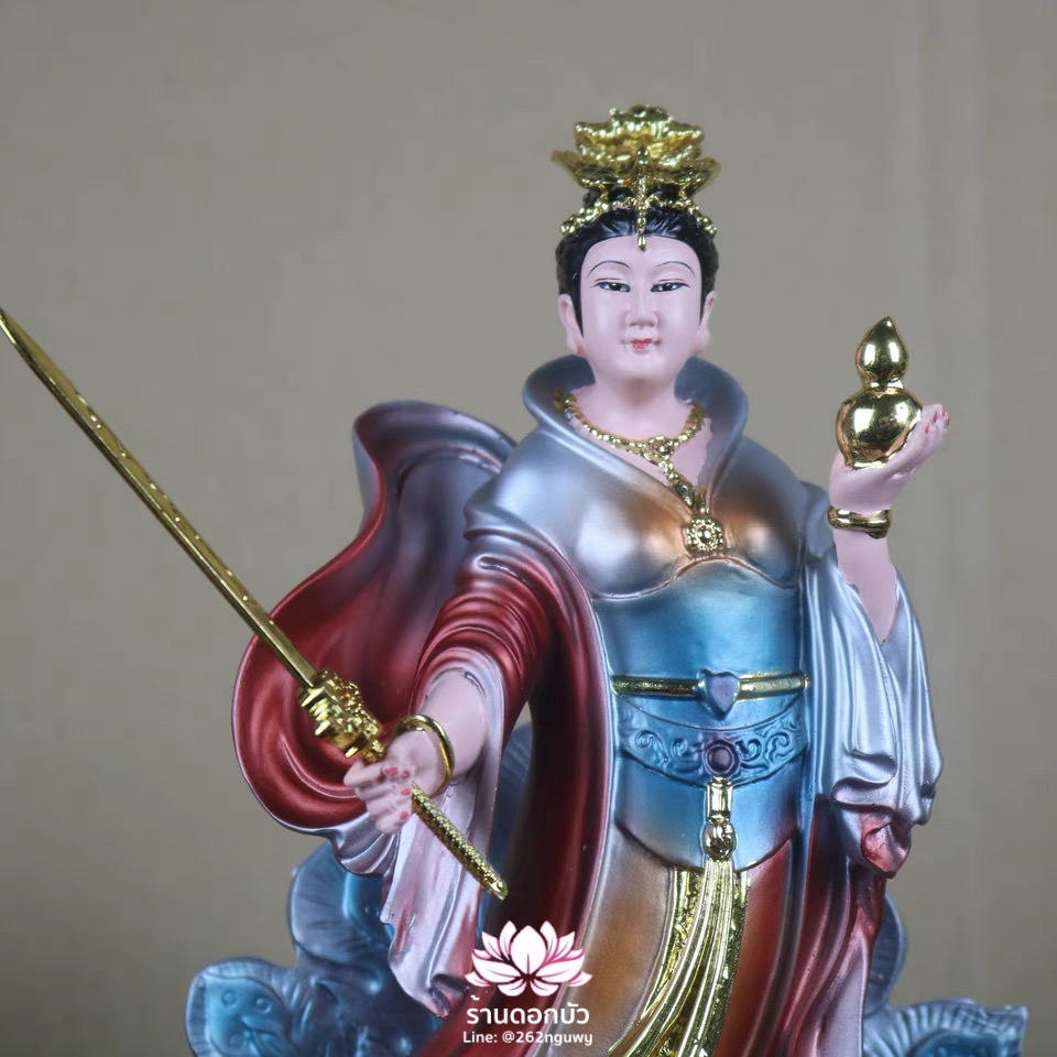กิ่วเที้ยนเฮี่ยนลื้อ กิวเทียงเหี่ยงนึ่ง จิ่วเทียนเสวียนนี่ ปางยืนบนหงส์บริวาร งานเรซิ่น ขนาด 12 นิ้ว