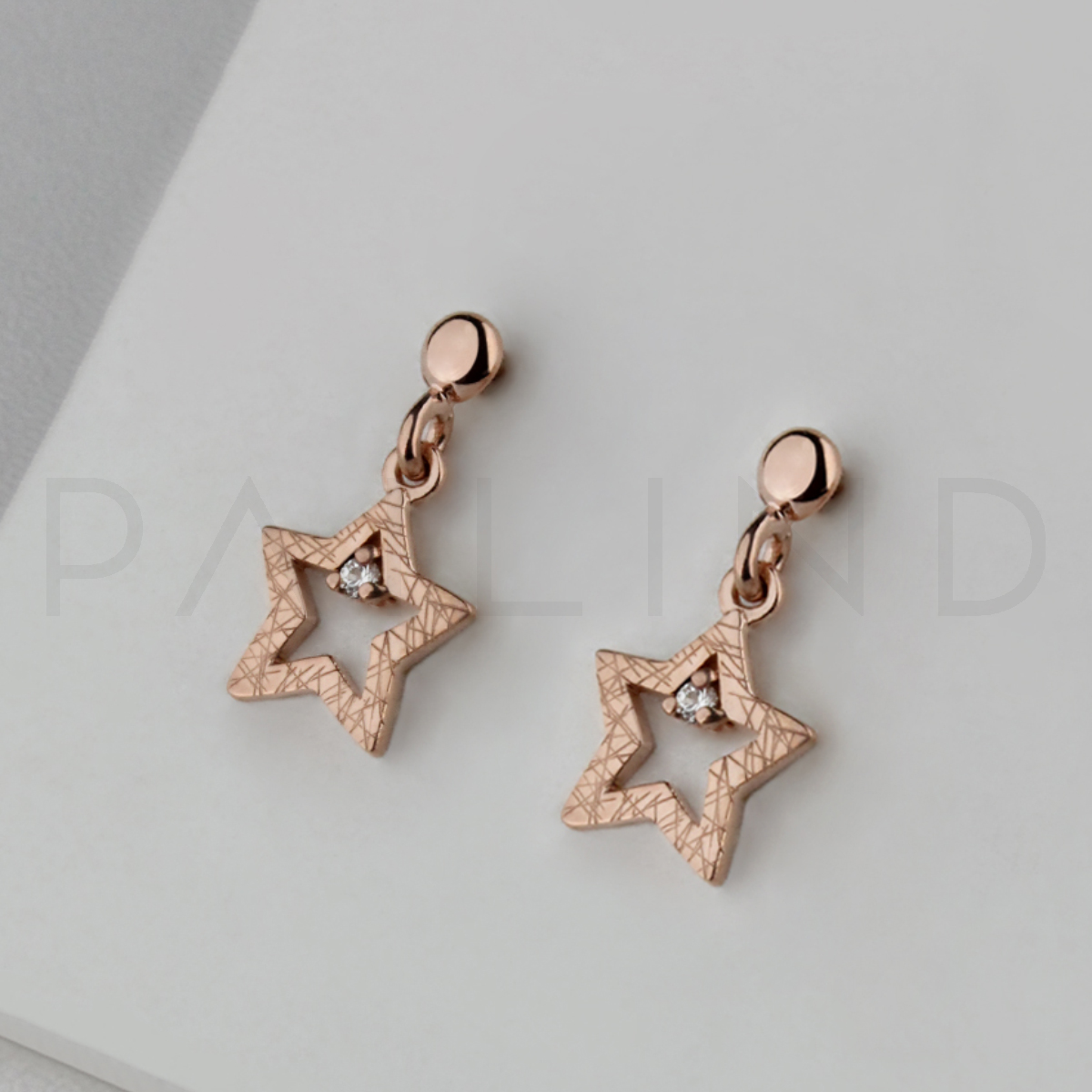 ต่างหูเงินดีไซน์ชุบRose Gold ประดับ WHITE SAPPHIRE