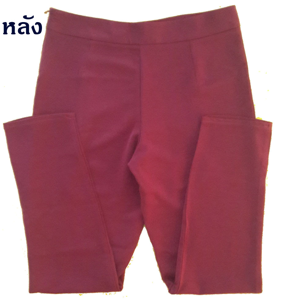 กางเกงขาเดฟเอวสูงจีบทวิตหน้า ผ้าฮานาโกะ สีเลือดหมู Size S M L XL