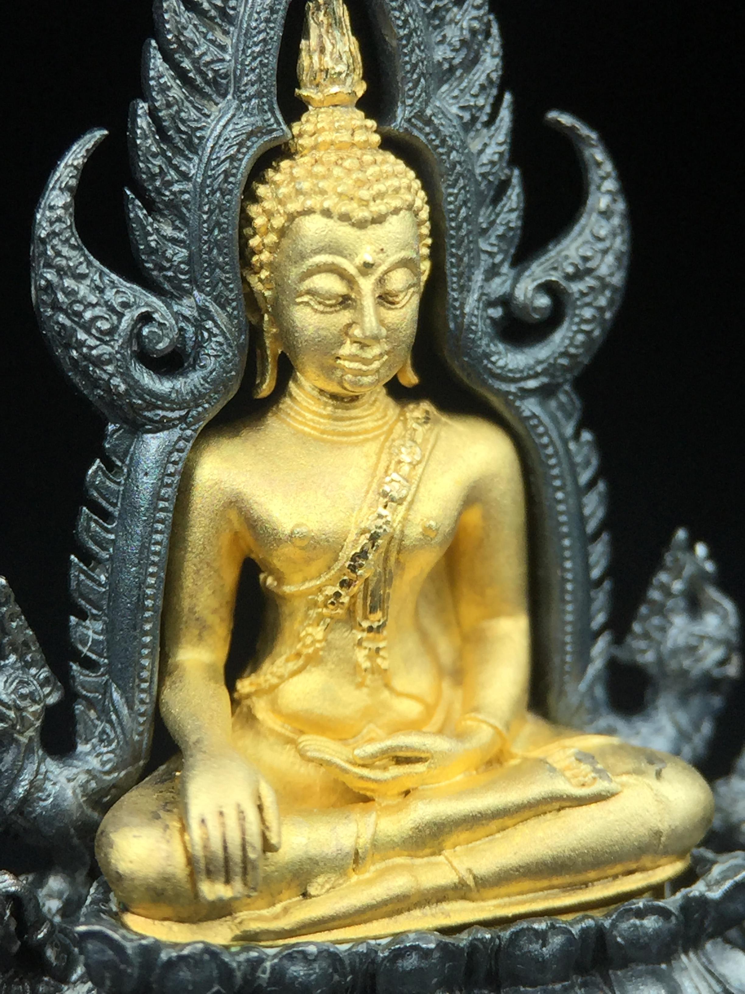 พระพุทธชินราช ภปร. โครงการ เพราะแผ่นดินนี้คือแผ่นดินเกิด เนื้อเงินชุบทองคำซุ้มรมดำ ปี2551 ขนาดหน้าตัก1/2นิ้ว(3.5*2.5 ซม.) (สวยงามหายาก)1ใน 5000 องค์