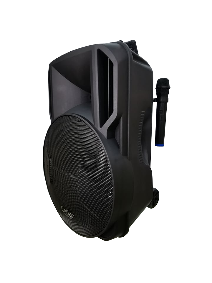 CEflar รุ่น M-1543 (K10) 15 นิ้ว บลูทูธ USB XLR และมีช่องเสียบไมค์สาย และมีไมค์ลอย 2 ตัว มีแบบเตอรี่ในตัว แอมป์ในตัว P.M.P.O. 10000W