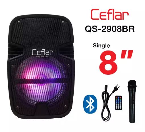 ตู้ลำโพง CEFLAR QS-2908BR ลำโพงบลูทูธพกพา KARAOKE 8นิ้ว