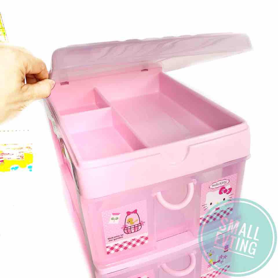 Small Evting ลิ้นชัก ใส่เอกสาร A4 รุ่น 2 ชั้น สีชมพูลาย Hello Kitty 5891 ตู้ลิ้นชัก ตู้ใส่ของ ลิ้นชักใส่ของ เก็บของ เก็บเอกสาร plastic drawer