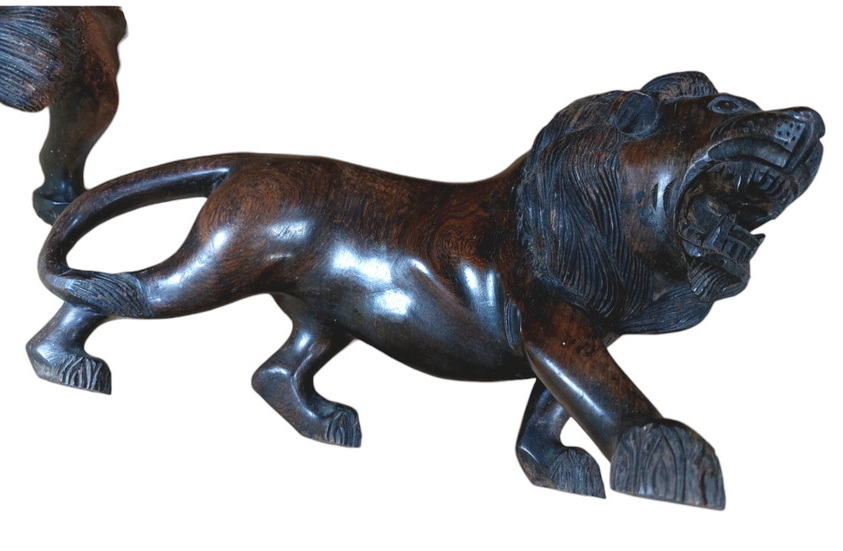 สิงโตคู่ ไม้แกะ งานเก่า-BPT260-