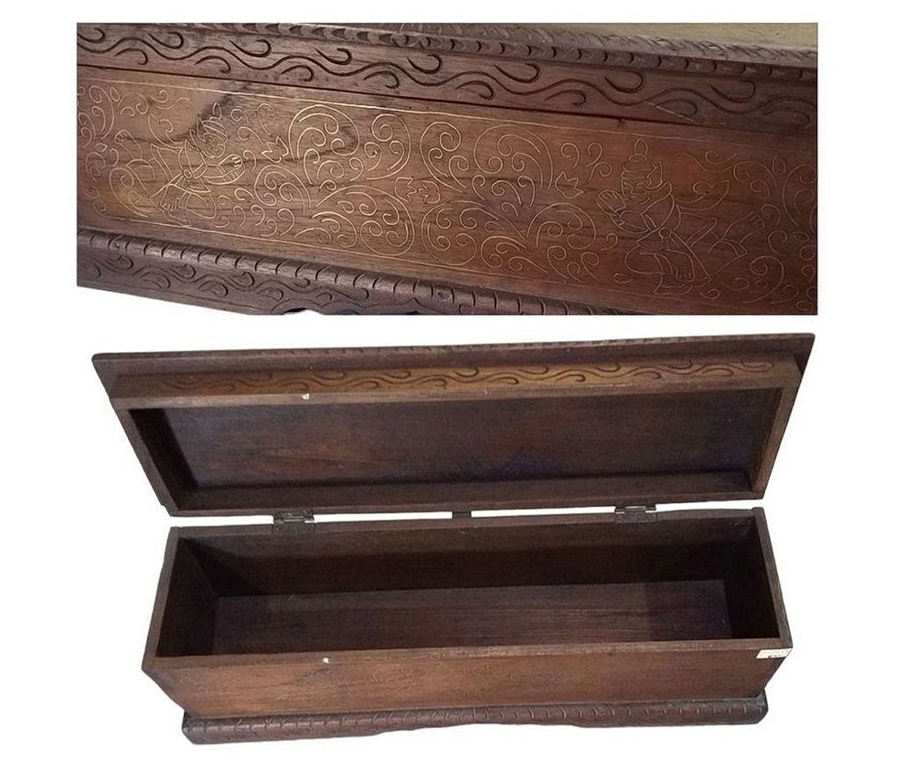 หีบหรือกล่องไม้สักงานเก่า ตอกลายเส้นทองเหลือง-BPT1710-