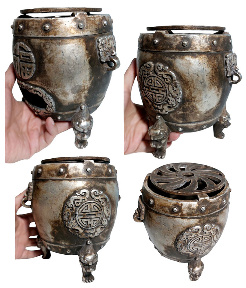 เตากำยาน ของสะสม ของตกแต่งบ้าน ของตกแต่งร้าน สไตล์จีนโบราณ -ในรูปแบบเตาถ่านทรงกลองขาสิงห์