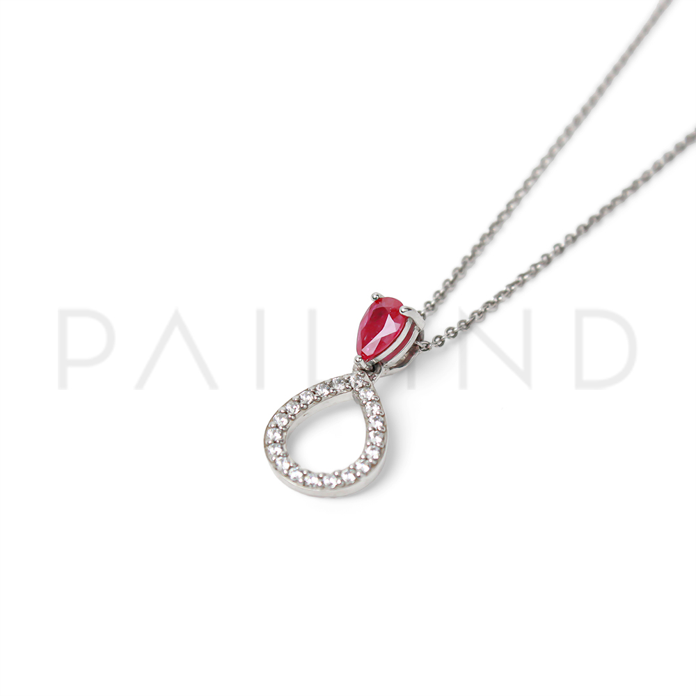 จี้เงินแท้ ประดับเพชรรัสเซียและทับทิมแท้ Ruby ชุบทองคำขาว