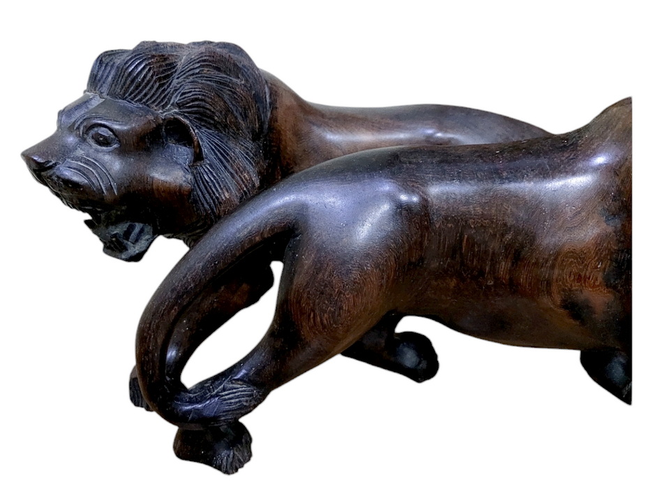 สิงโตคู่ ไม้แกะ งานเก่า-BPT260-