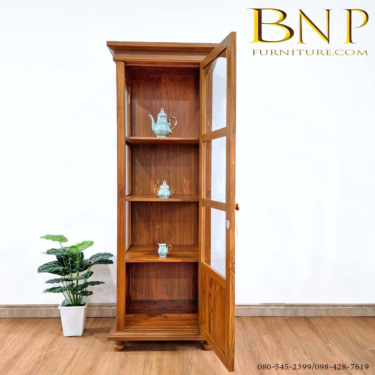 ตู้โชว์โบราณไม้สักทอง สูง 1.8 เมตร