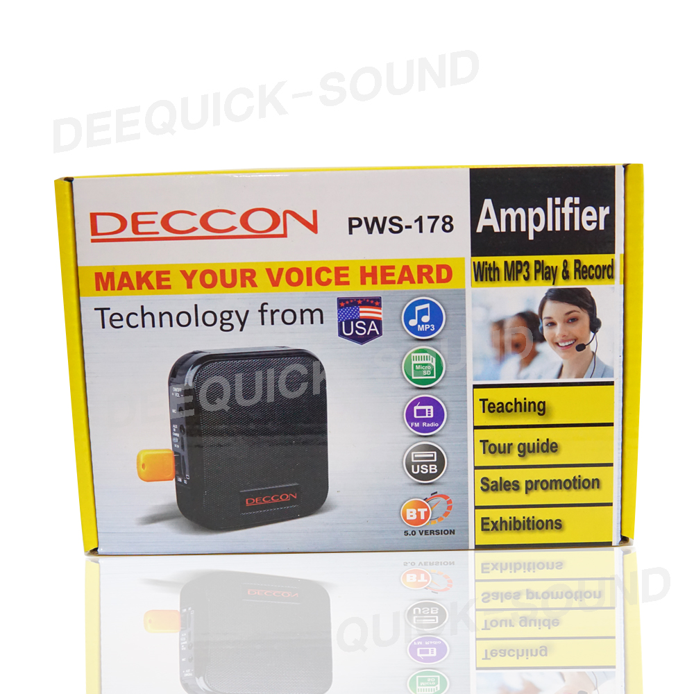 Deccon PWS-178 เครื่องเสียงพกพาคาดเอว มีไมโครโฟนพร้อมใช้งาน ลำโพงขยายเสียงไร้สายคาดเอว รองรับ MP3 USB/FM/บันทึกเสียง/Bluetooth รับประกันศูนย์ 12 เดือน