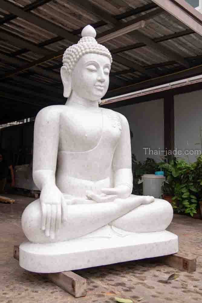 พระปางมารวิชัย หินขาวพม่า ขนาดนิ้ว55นิ้ว