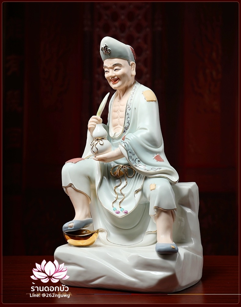 พระอรหันต์จี้กง เต้าจี้ฉานซือ งานกระเบื้องฮกเกี้ยน สีเทา ขนาด 16 นิ้ว