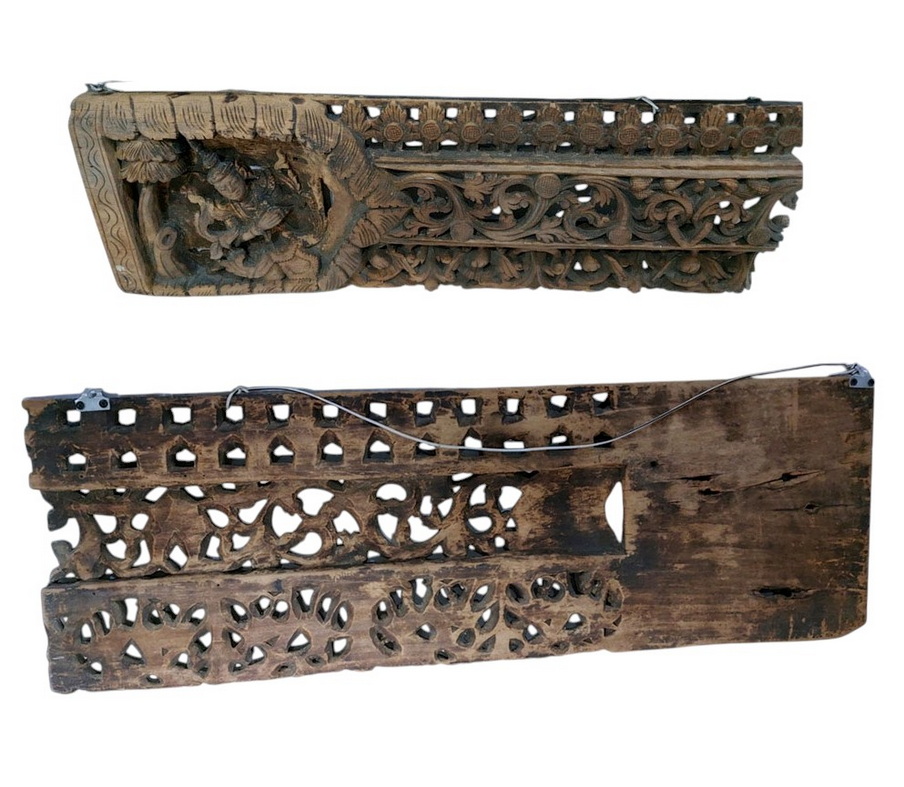 แผ่นไม้แกะสลักเก่าศิลป์พม่า -เทวดาในซุ้ม 💥ราคารับเอง!💥