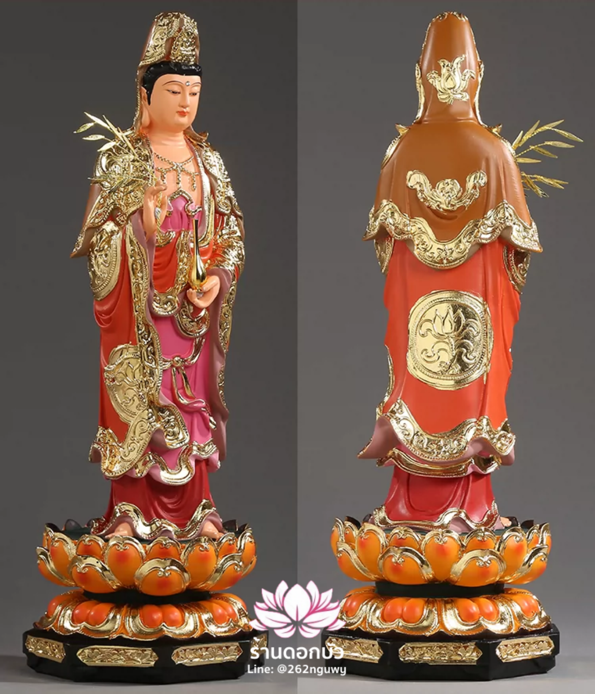 พระพุทธเจ้า (พระยูไล) พระโพธิสัตว์กวนอิม (กวนอิมผ่อสัก) พระมหาสถามปราปต์โพธิสัตว์ (ไต่ซีจี่ผ่อสัก) ปางยืนบนดอกบัว ขนาด 12/16/19/26 นิ้ว