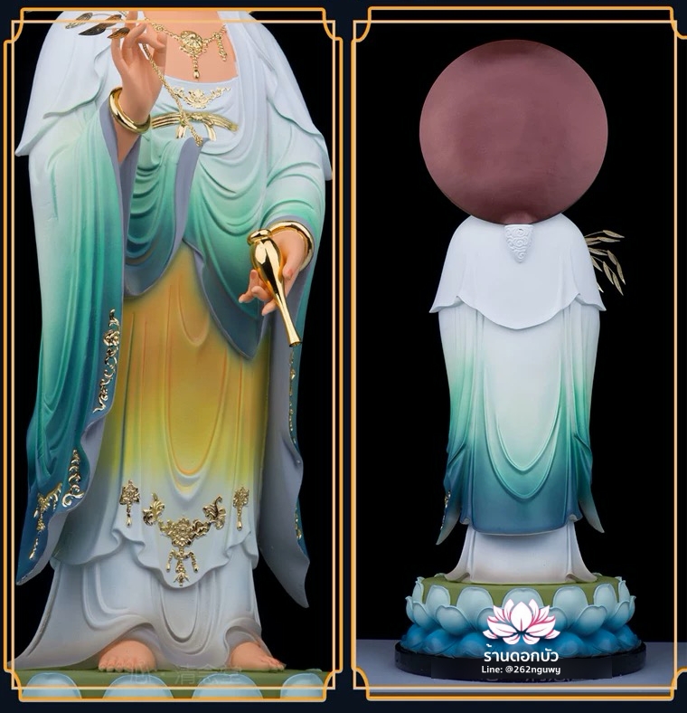 พระพุทธเจ้า (พระยูไล) พระโพธิสัตว์กวนอิม (กวนอิมผ่อสัก) พระมหาสถามปราปต์โพธิสัตว์ (ไต่ซีจี่ผ่อสัก) ปางยืนบนดอกบัว ขนาด 12/16/19/26 นิ้ว