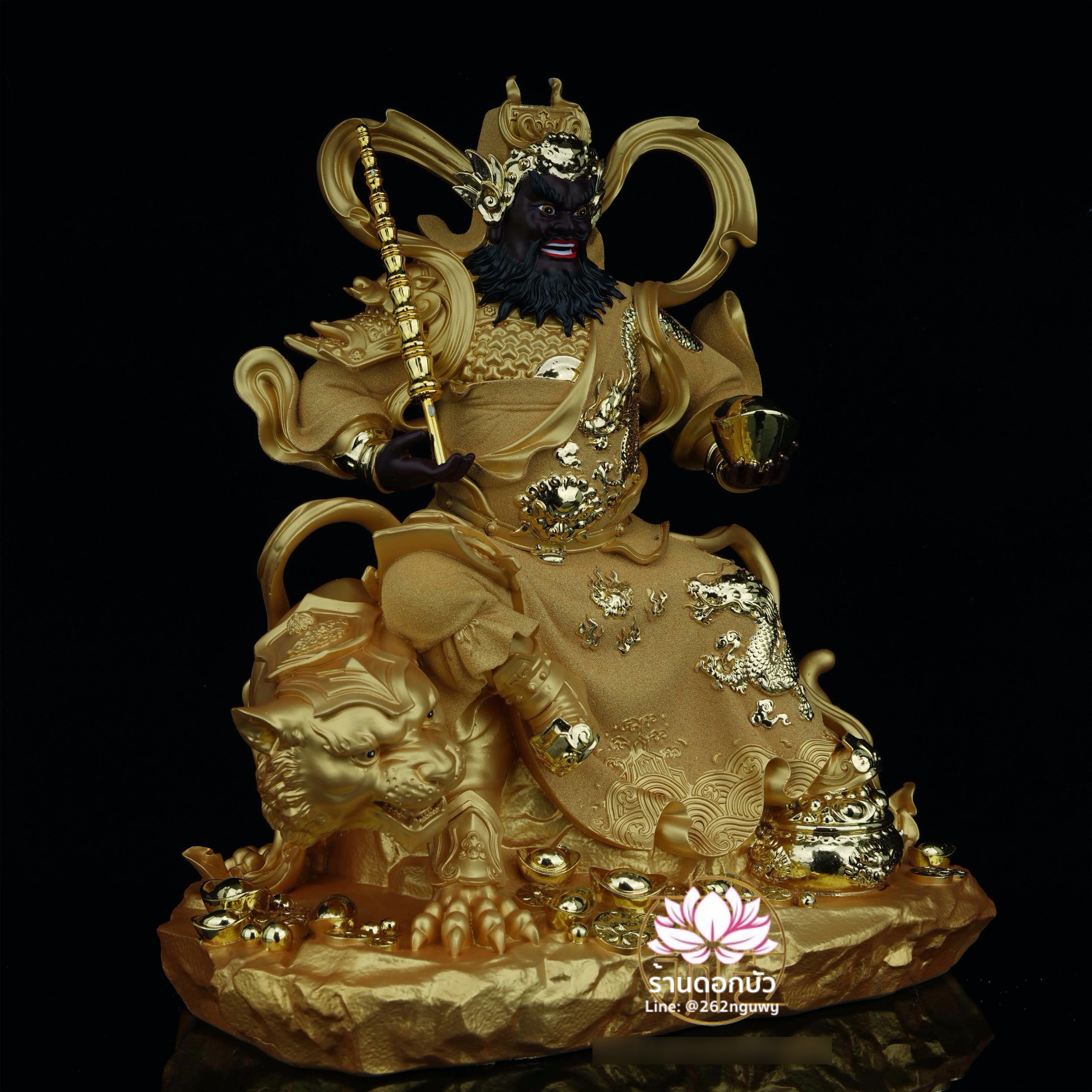 บู๊ไฉ่ซิงเอี๊ย ไฉ่ซิงเอี๊ยปางบู๊ จ้าวกงหมิง ปางประทับนั่งเสือ งานเรซิ่นพ่นทราย ขนาด 12/16/19/26 นิ้ว