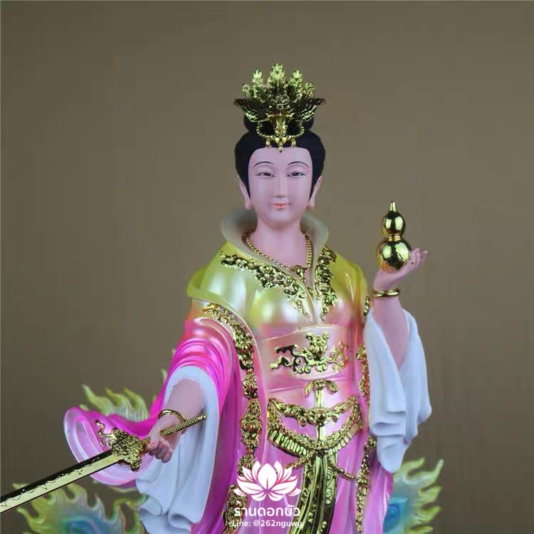 กิ่วเที้ยนเฮี่ยนลื้อ กิวเทียงเหี่ยงนึ่ง จิ่วเทียนเสวียนนี่ ปางยืนบนหงส์บริวาร งานเรซิ่น ขนาด 12/16/19 นิ้ว