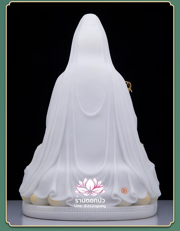 พระโพธิสัตว์กวนอิม พระแม่กวนอิมปางประทานพร ประทับนั่งบนดอกบัว งานหินอ่อน ขนาด 12/16/19/26 นิ้ว