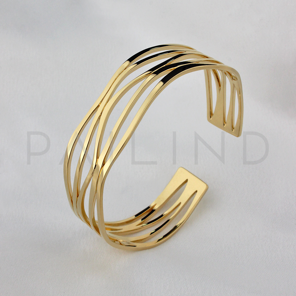 กำไลข้อมือเงินชุบทอง 14K ทำผิวปัดแปรง