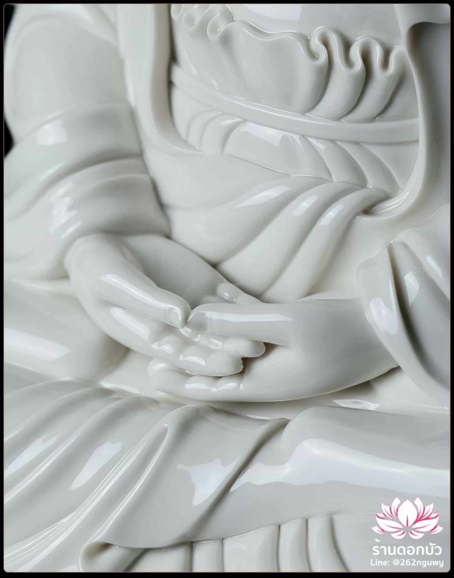 พีลูกวนอิม พระโพธิสัตว์กวนอิมปางสำเร็จธรรม ฝีมือช่างระดับอาจารย์ สีขาวเคลือบเงา ขนาด 9/18 นิ้ว