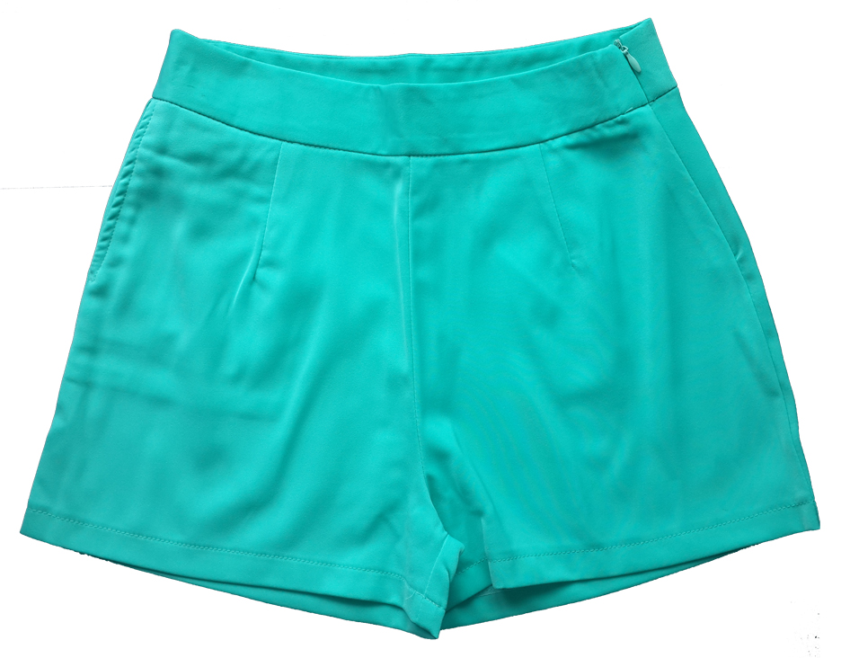 กางเกงขาสั้นเอวสูงผ้าฮานาโกะ สีเขียวมิ้น กระเป๋าขวา ซิปซ้าย Size S M L XL