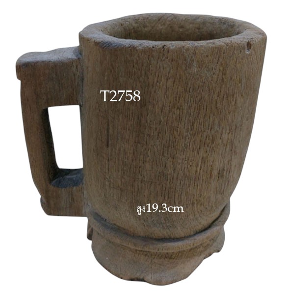 ครกไม้เก่า แบบมีหูจับ ไม้สัก สะสม ตกแต่งบ้านสวนร้าน--