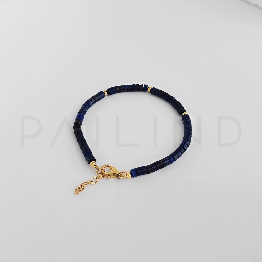 สร้อยข้อมือเงินแท้ ประดับพลอย Lapis Lazuli ชุบทอง1Micron