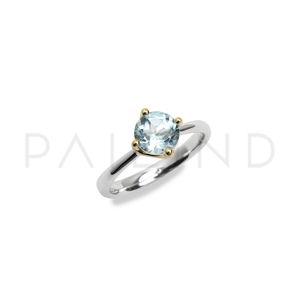 แหวนเงินแท้ ดีไซน์คลาสสิค ประดับพลอย SKY BLUE TOPAZ ชุบทอง 1ไมครอนและชุบทองคำขาว