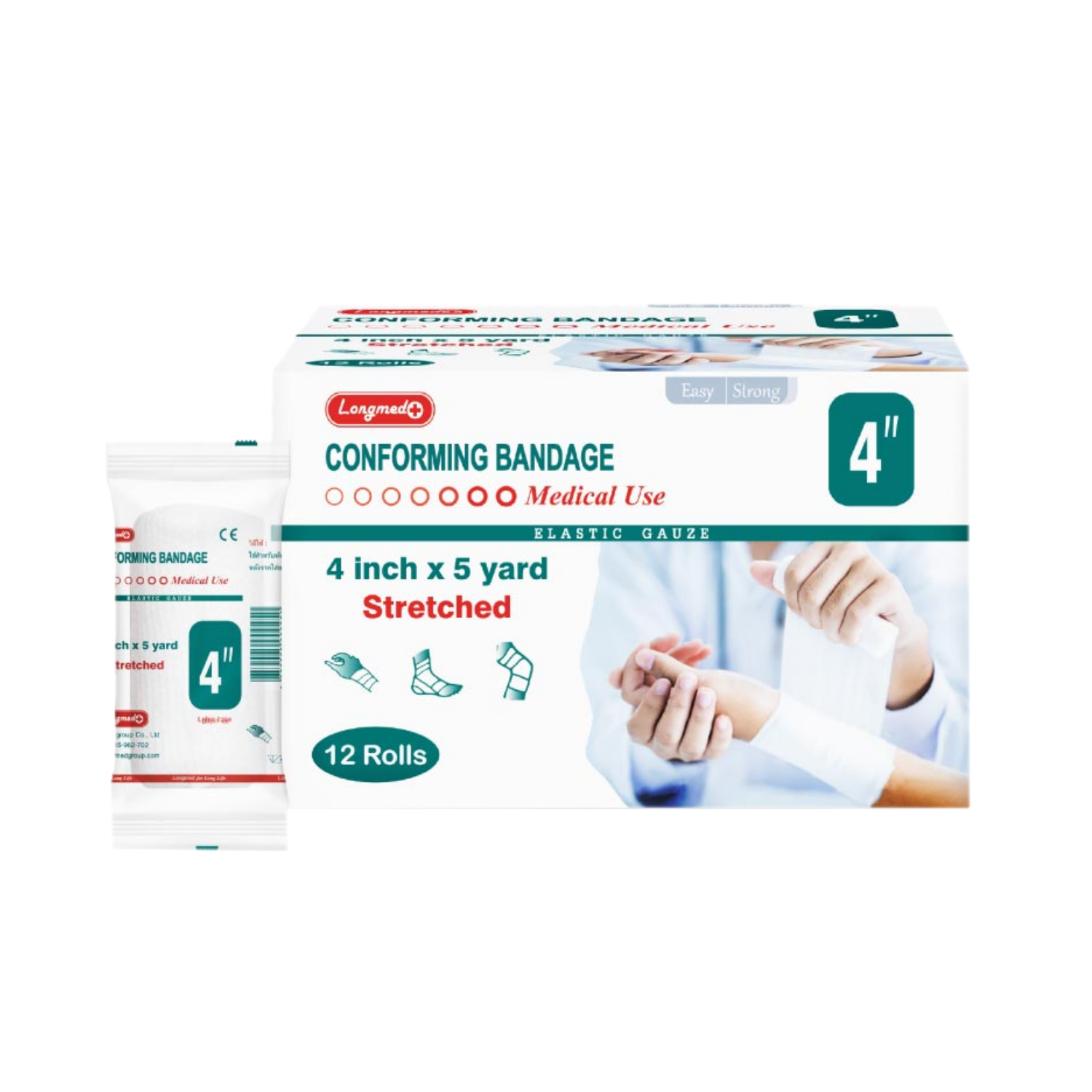 Longmed ผ้าพันแผล conforming bandage 4" (1x12's)