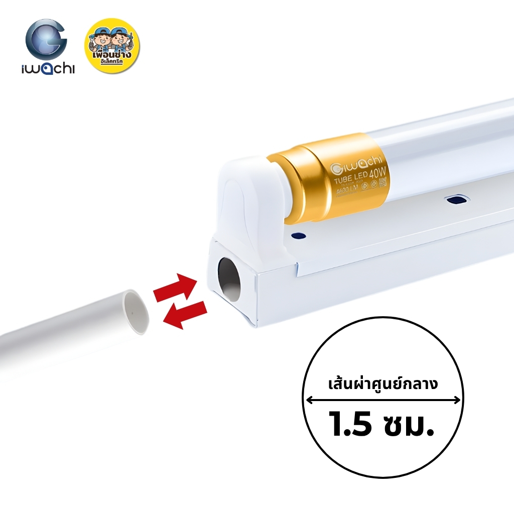 **หลอดพร้อมราง** IWACHI ยกลัง ชุดหลอดพร้อมราง T8 40W ยกลัง 20 หลอด รุ่น TUBE LED ไฟเข้า 2 ทาง เซ็ทขาสปริง