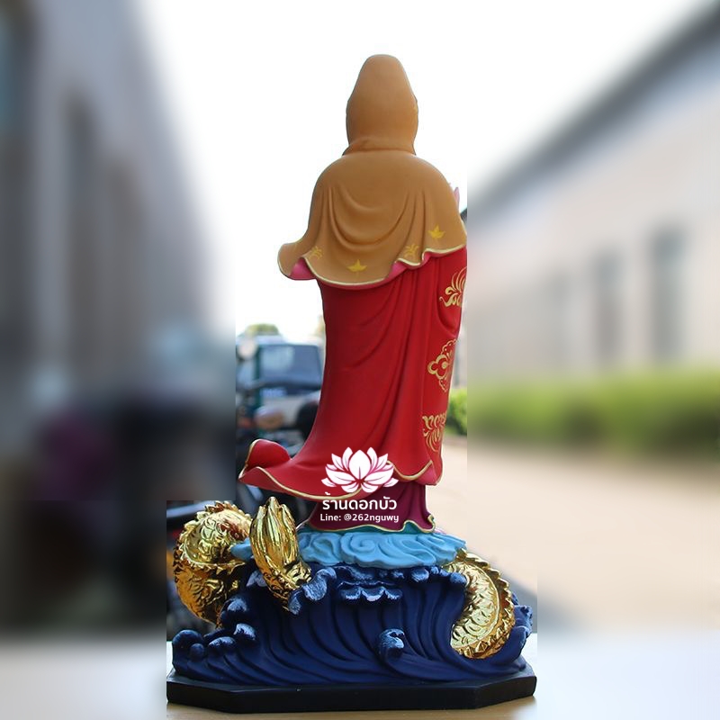 พระโพธิสัตว์กวนอิมปางเหยียบมังกร พระแม่กวนอิมยืนมังกร งานเรซิ่นวาดลวดลาย ขนาด 19 นิ้ว