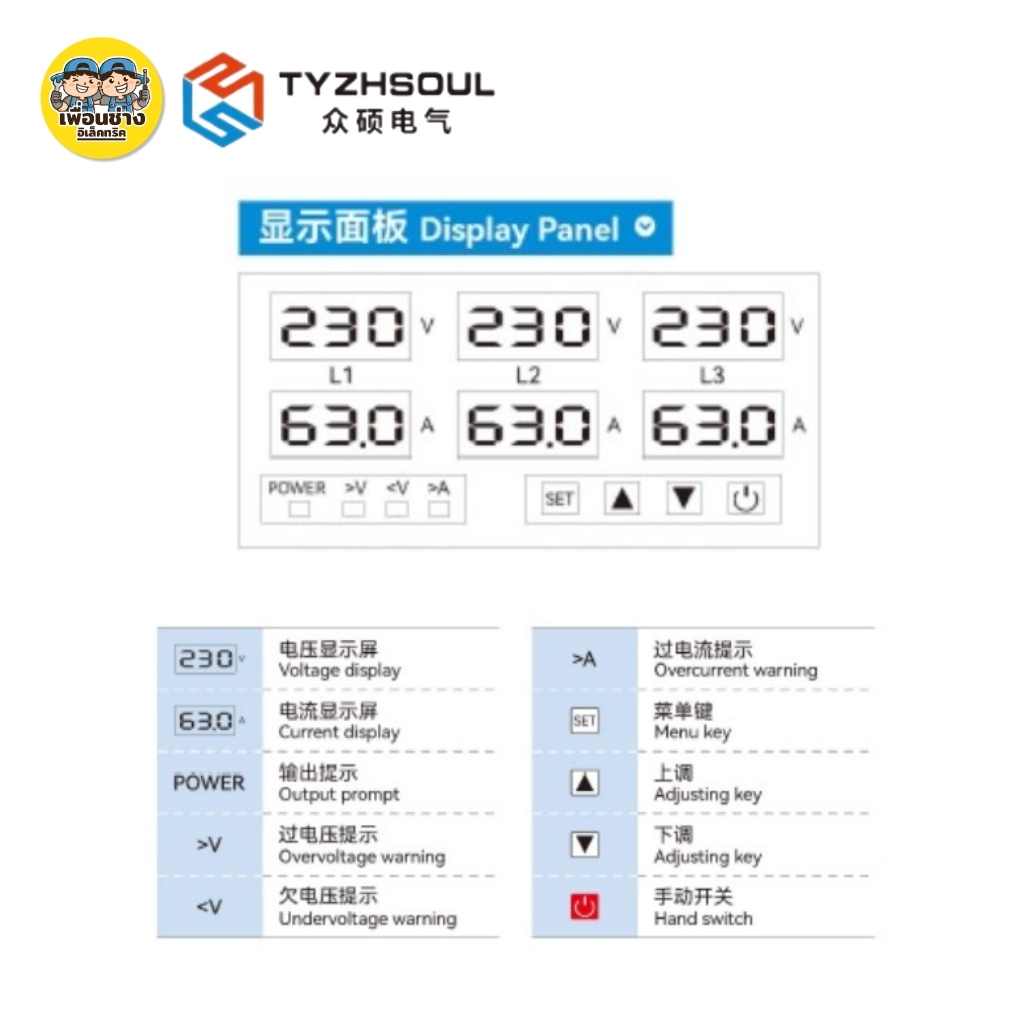 VA Protector **100A** แอมป์มิเตอร์ มิเตอร์ดิจิตอล รีเซ็ตได้ มิเตอร์ แบบจอแสดงผลดิจิตอล 3เฟส 4สาย