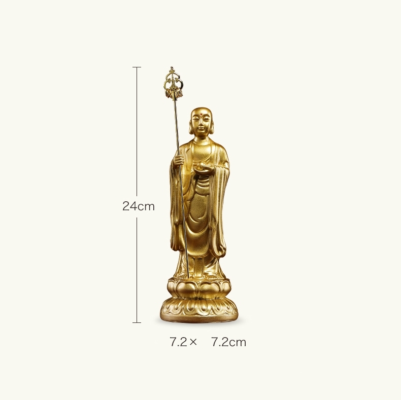 พระกษิติครรภโพธิสัตว์ ตี่จั่งอ๊วงผ่อสัก งานเรซิ่นลงสีทอง ขนาด 9.5 นิ้ว