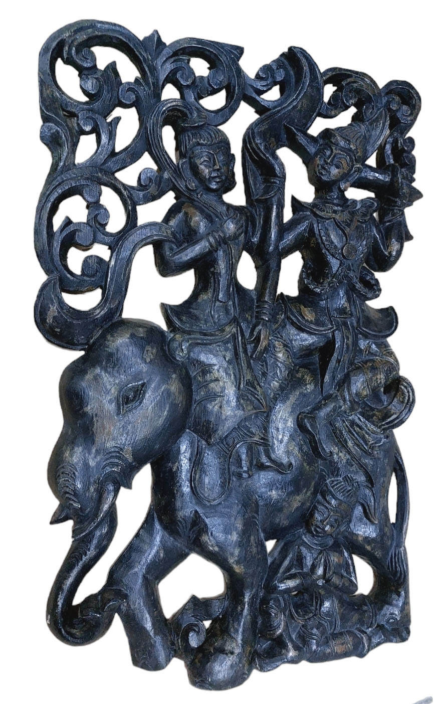 แผ่นไม้แกะสลัก ศิลปะพม่า 30cmx48cm