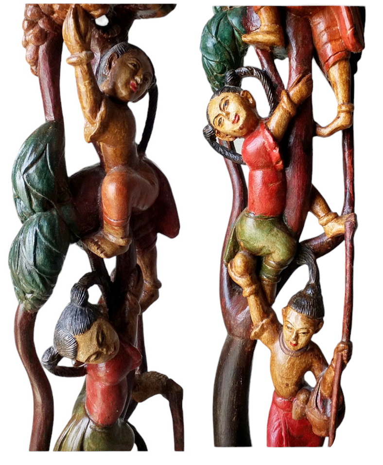 ตอไม้แกะสลัก สูง 95cm (ปิดด้วยแผ่นท๊อปกลม 24cm) งานเก่าศิลปะพม่า