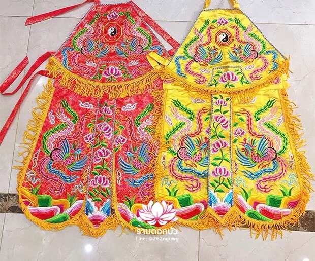 ชุดร่างทรง ชุดม้าทรง ต้อพระจีน ลายหงส์ สีแดง/เหลือง