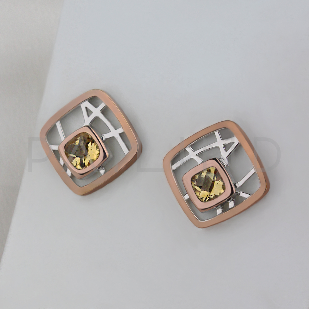 ต่างหูเงินชุบทองชมพูฝังพลอย CITRINE