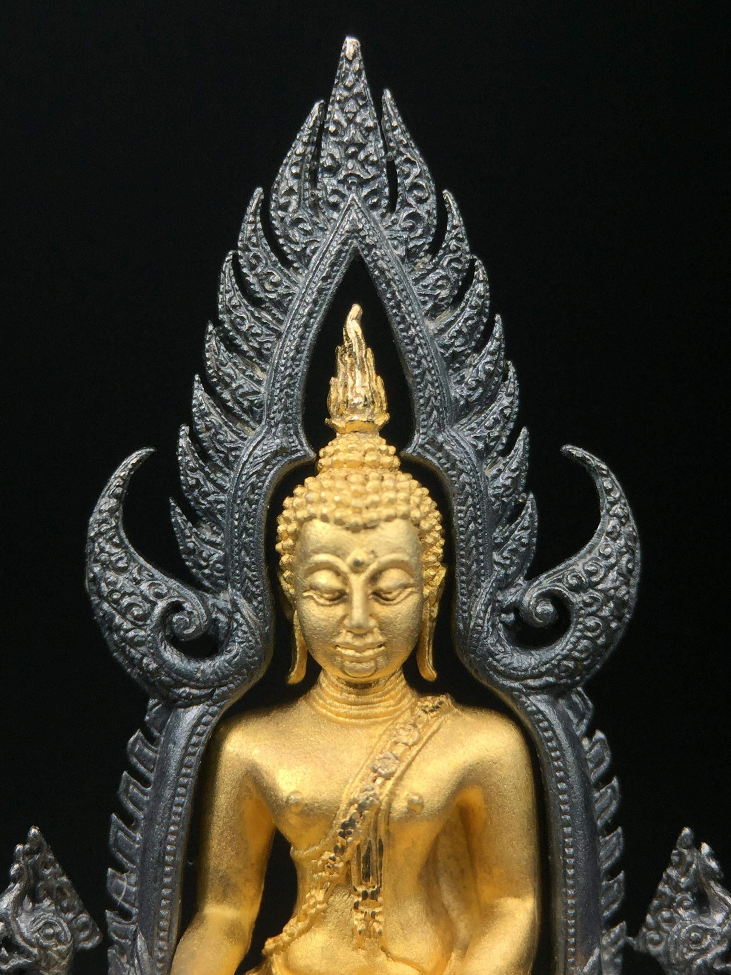 พระพุทธชินราช ภปร. โครงการ เพราะแผ่นดินนี้คือแผ่นดินเกิด เนื้อเงินชุบทองคำซุ้มรมดำ ปี2551 ขนาดหน้าตัก1/2นิ้ว(3.5*2.5 ซม.) (สวยงามหายาก)1ใน 5000 องค์