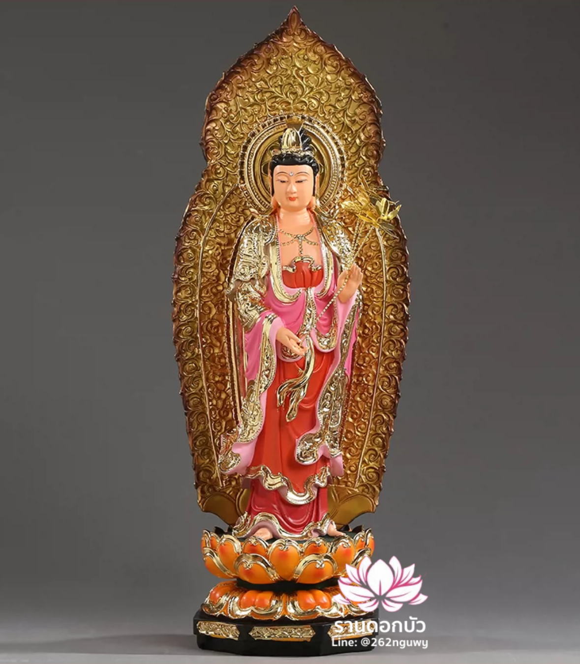 พระพุทธเจ้า (พระยูไล) พระโพธิสัตว์กวนอิม (กวนอิมผ่อสัก) พระมหาสถามปราปต์โพธิสัตว์ (ไต่ซีจี่ผ่อสัก) ปางยืนบนดอกบัว ขนาด 12/16/19/26 นิ้ว
