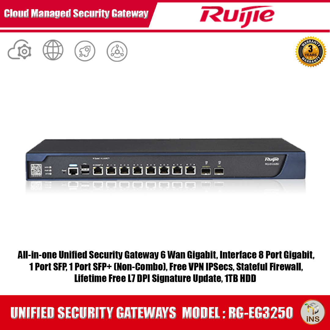 Ruijie All-In-One Unified Security Gateway 6 Wan Gigabit, VPN, Firewall, Lifetime Free L7 DPI Signature Update รุ่น RG-EG3250