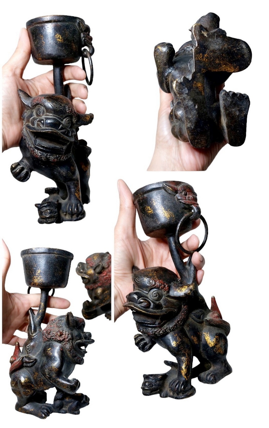 สิงโตคู่ เชิงเทียน ขนาดเล็ก สูง 25.5cm