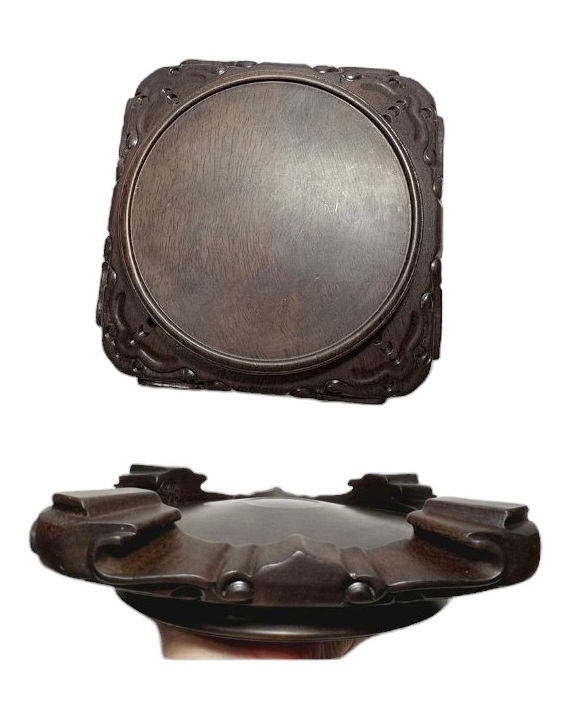 กี๋หรือฐานไม้สไตล์จีน ทรงกลม ตัน ไม้มีน้าหนัก