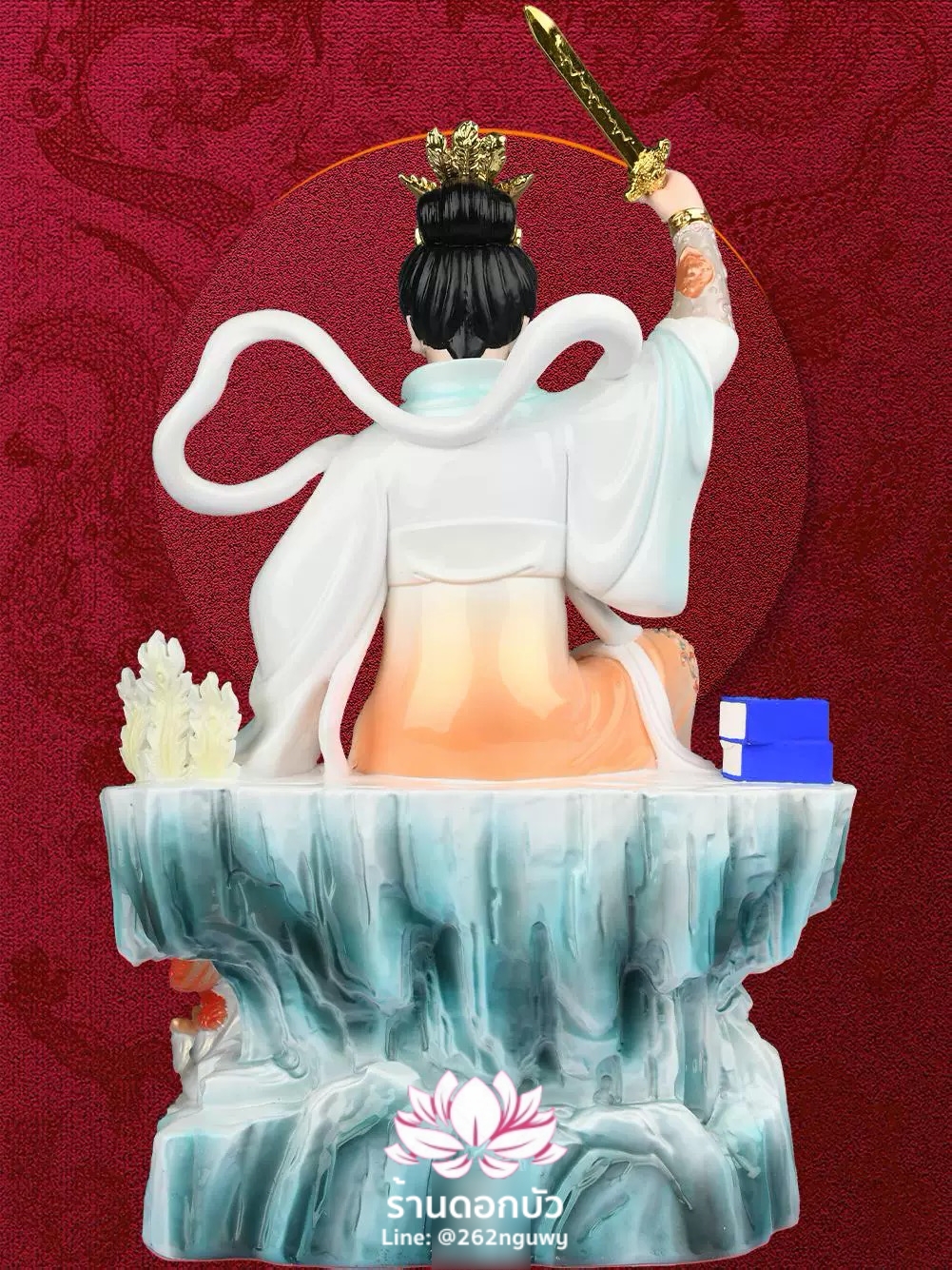 กิ่วเที้ยนเฮี่ยนลื้อ กิวเทียงเหี่ยงนึ่ง จิ่วเทียนเสวียนนี่ ปางนั่งบัลลังก์พร้อมหงส์บริวาร งานเรซิ่นเทคนิคกระเบื้อง ขนาด 12/16/19/26 นิ้ว