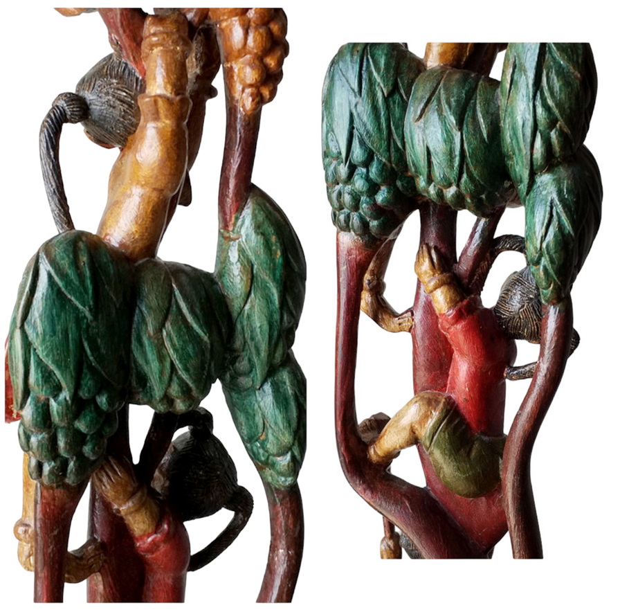 ตอไม้แกะสลัก สูง 95cm (ปิดด้วยแผ่นท๊อปกลม 24cm) งานเก่าศิลปะพม่า