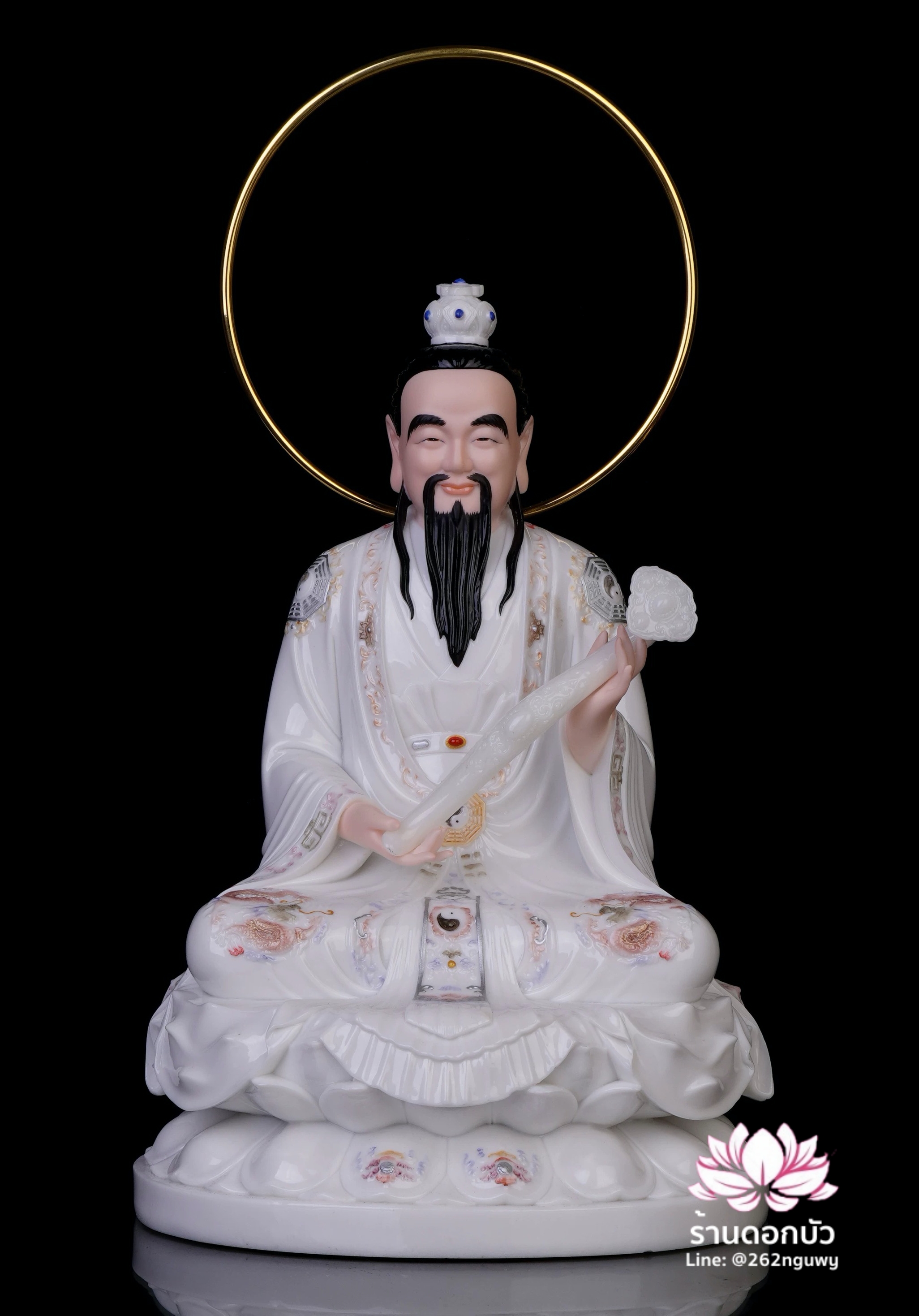 ศาสดาเต๋า ซำเช้งเต๋าจ้อ โตเต็กเทียนจุน หรือไท่ส่องโล้กุ๊น หง่วนซี่เทียนจุน เล็งโป้เทียนจุน ประทับนั่งบนดอกบัว ขนาด 12/16/19/26 นิ้ว