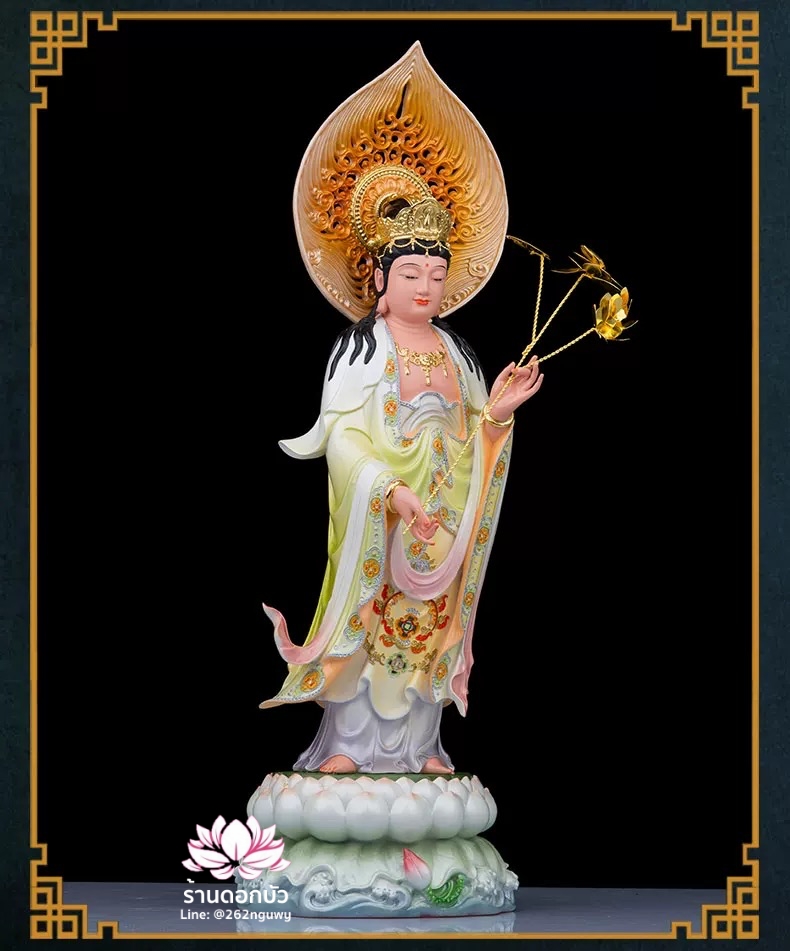 พระพุทธเจ้า (พระยูไล) พระโพธิสัตว์กวนอิม (กวนอิมผ่อสัก) พระมหาสถามปราปต์โพธิสัตว์ (ไต่ซีจี่ผ่อสัก) ปางยืนบนดอกบัว ขนาด 12/16/19/26/36 นิ้ว