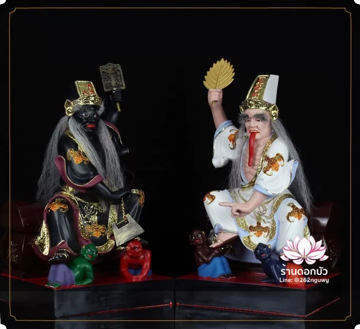 ชิดเอี๋ยโป๊ยเอี๋ย ตั่วแปะหยี่แปะ ยมฑูตขาวดำ ปางนั่งโลงจำปาเหยียบบริวาร งานเรซิ่น ขนาด 12/16/19 นิ้ว